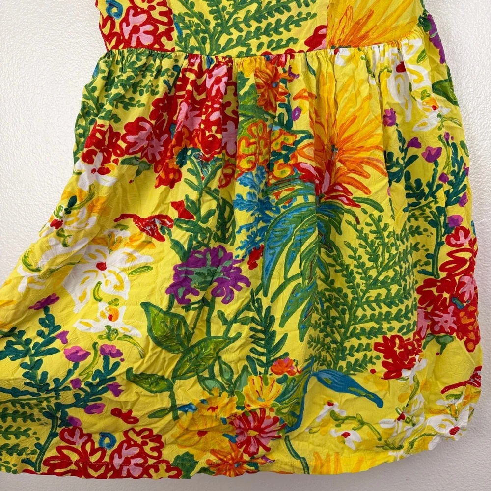 Jam's World Dress Womens Small Yellow Floral Print Short Sleeve Mini Back Zip - Picture 3 of 9